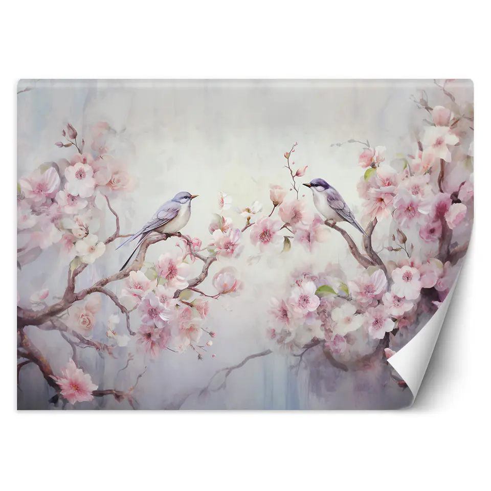 ⁨Fototapeta, Ptaki i kwiaty Shabby Chic (Rozmiar 150x105)⁩ w sklepie Wasserman.eu