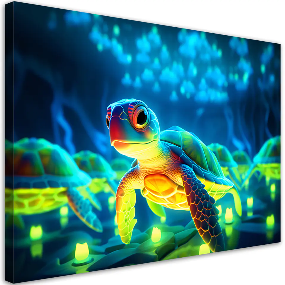 ⁨Obraz na płótnie, Kosmiczny żółw neon (Rozmiar 60x40)⁩ w sklepie Wasserman.eu