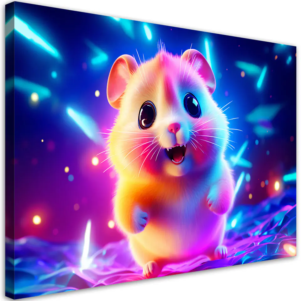 ⁨Obraz na płótnie, Uroczy chomik neon (Rozmiar 60x40)⁩ w sklepie Wasserman.eu