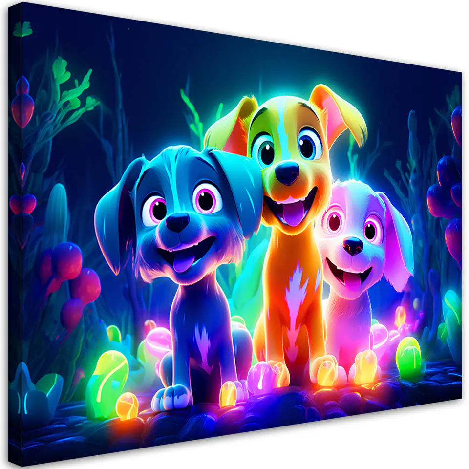 ⁨Obraz na płótnie, Neonowe psy z kreskówki (Rozmiar 60x40)⁩ w sklepie Wasserman.eu