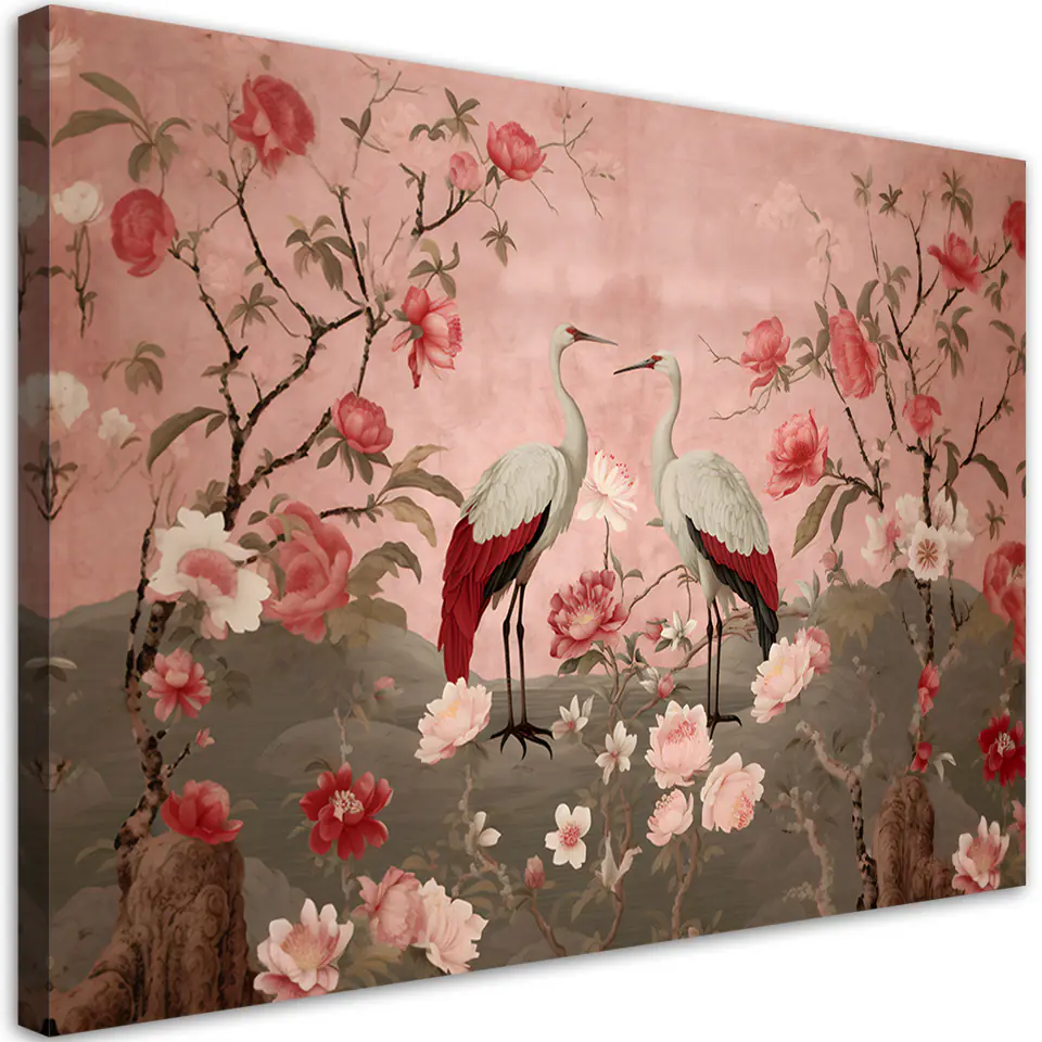 ⁨Obraz na płótnie, Kwiaty i ptaki Chinoiserie (Rozmiar 90x60)⁩ w sklepie Wasserman.eu