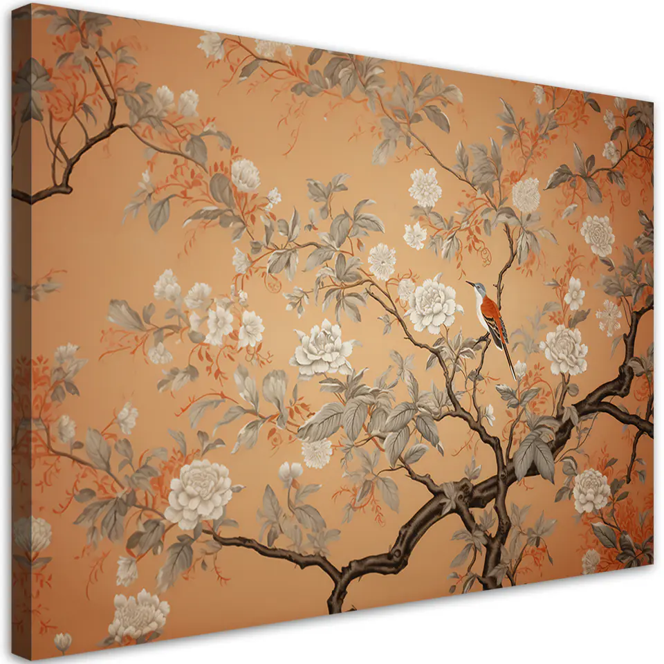 ⁨Obraz na płótnie, Ptak Drzewo Chinoiserie (Rozmiar 120x80)⁩ w sklepie Wasserman.eu