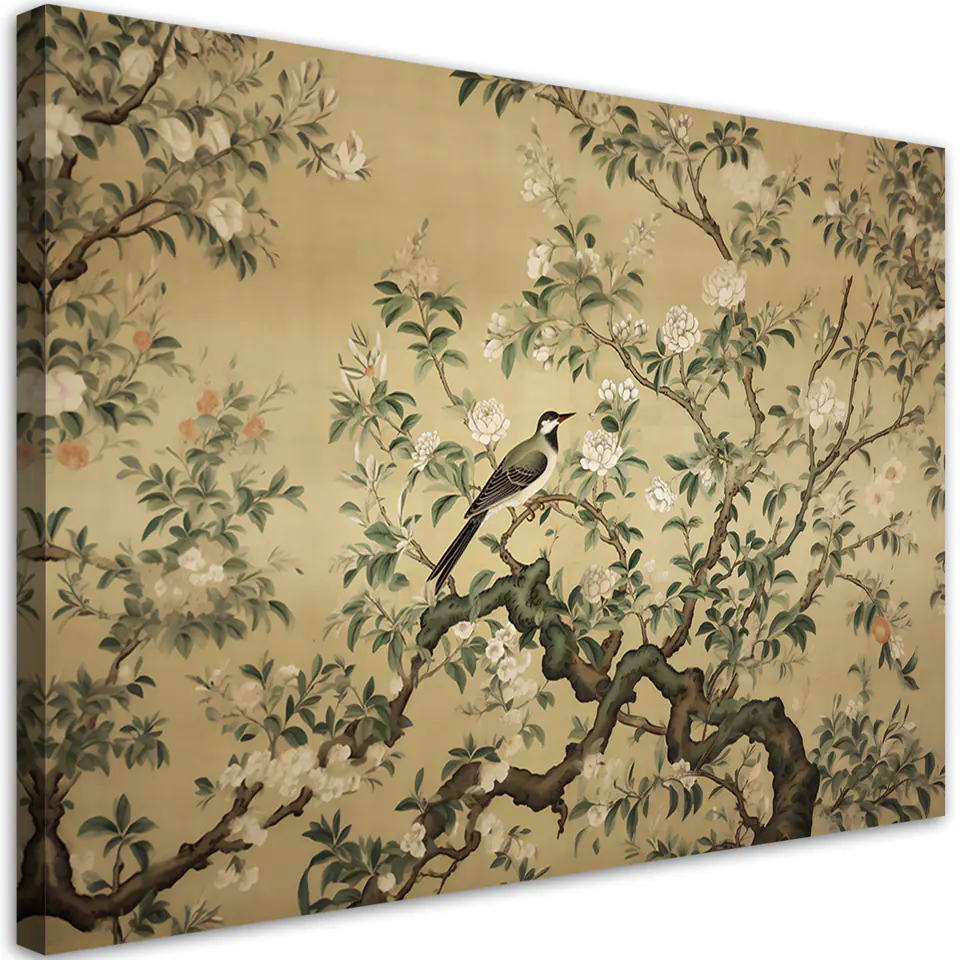 ⁨Obraz na płótnie, Ptak Abstrakcja Chinoiserie (Rozmiar 120x80)⁩ w sklepie Wasserman.eu