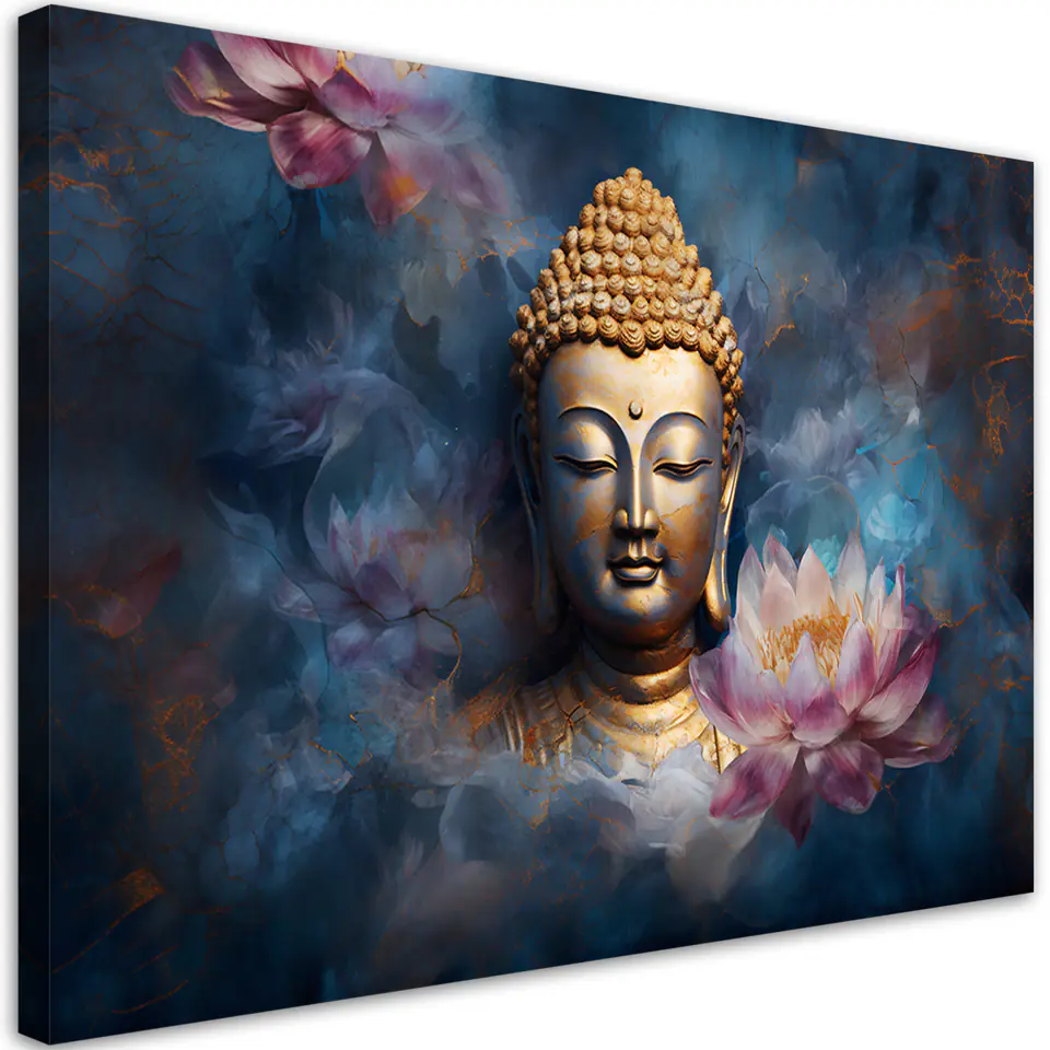 ⁨Obraz na płótnie, Budda i kwiaty zen (Rozmiar 60x40)⁩ w sklepie Wasserman.eu