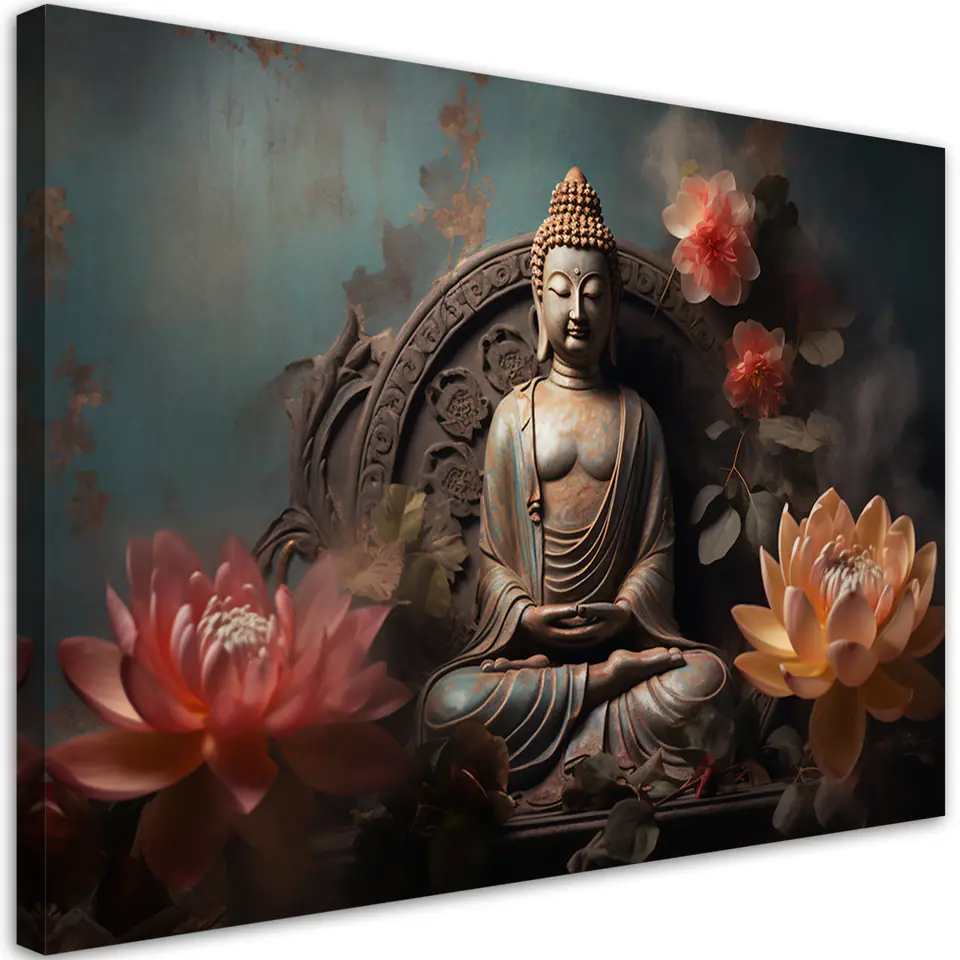 ⁨Obraz na płótnie, Budda Kwiaty Zen (Rozmiar 60x40)⁩ w sklepie Wasserman.eu