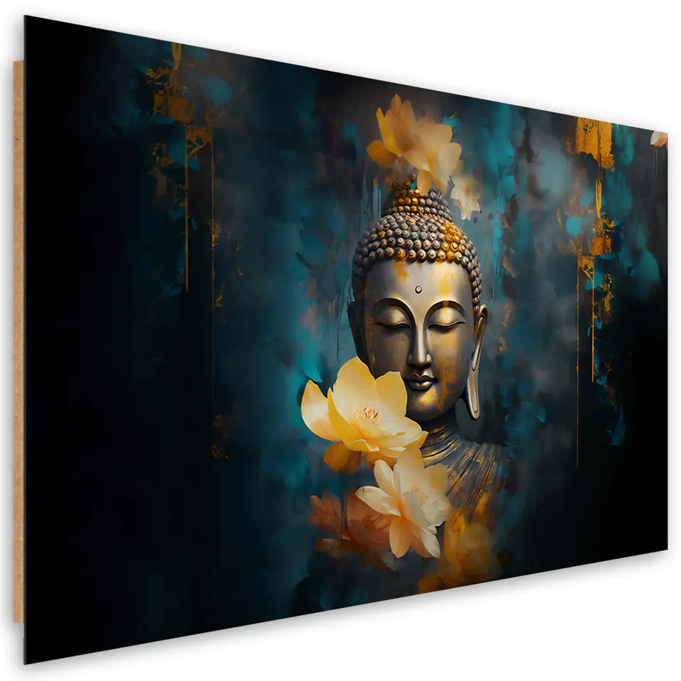 ⁨Obraz Deco Panel,  Budda i złote kwiaty (Rozmiar 60x40)⁩ w sklepie Wasserman.eu
