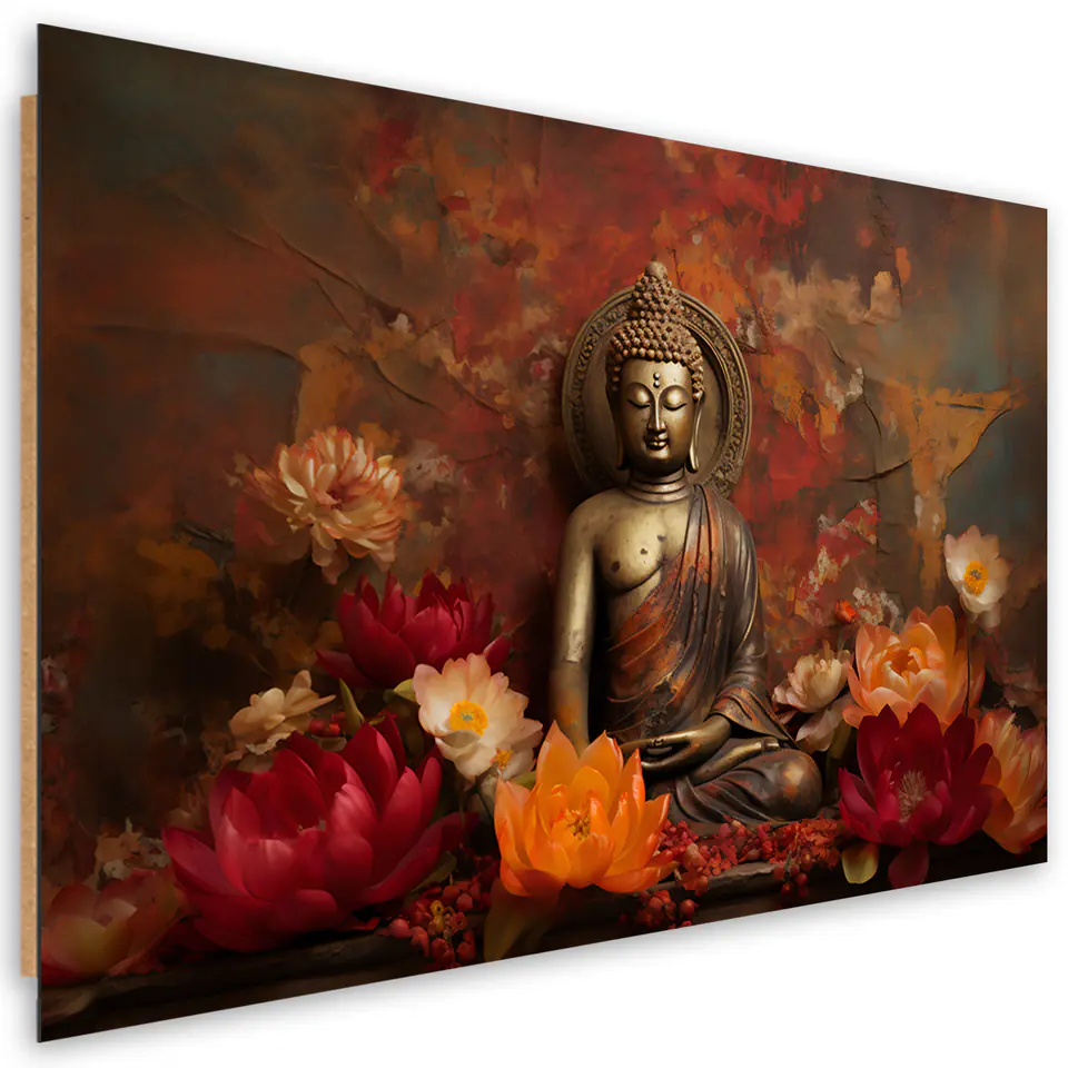 ⁨Obraz Deco Panel,  Medytuący Budda i kolorowe kwiaty (Rozmiar 60x40)⁩ w sklepie Wasserman.eu