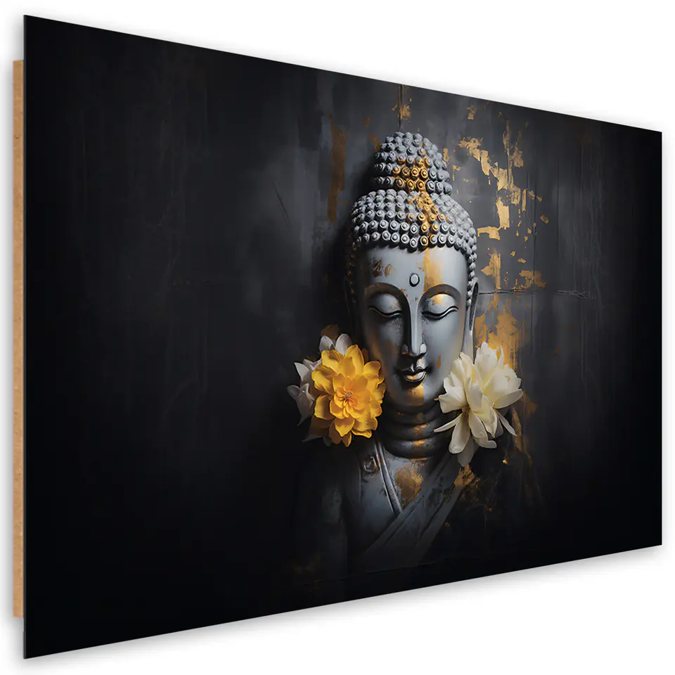 ⁨Obraz Deco Panel,  Szary budda i kwiaty (Rozmiar 60x40)⁩ w sklepie Wasserman.eu