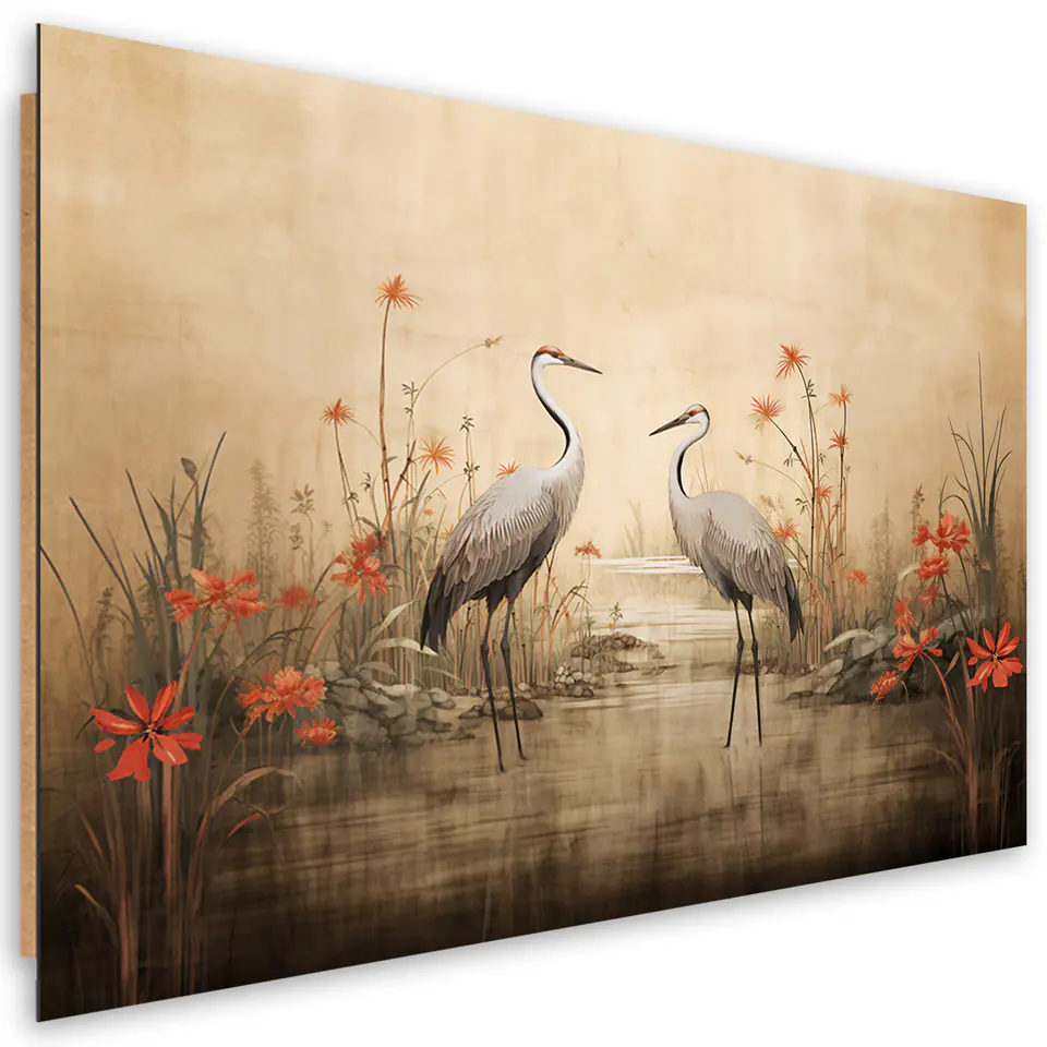 ⁨Obraz Deco Panel,  Żurawie nad jeziorem (Rozmiar 60x40)⁩ w sklepie Wasserman.eu