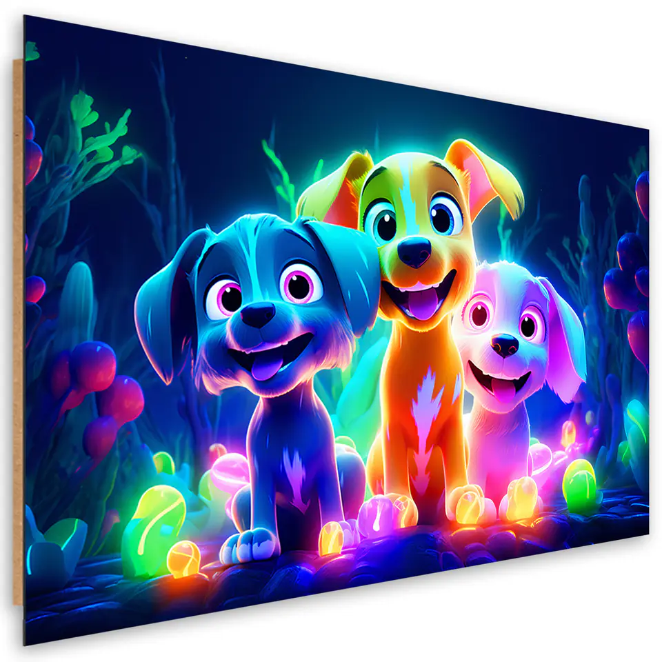 ⁨Obraz Deco Panel,  Neonowe psy z kreskówki (Rozmiar 60x40)⁩ w sklepie Wasserman.eu
