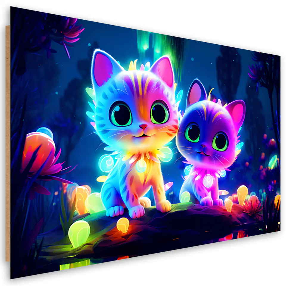 ⁨Obraz Deco Panel,  Śliczne koty neonowe (Rozmiar 60x40)⁩ w sklepie Wasserman.eu