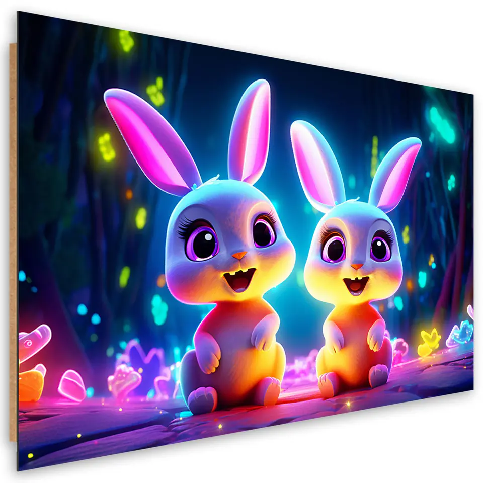 ⁨Obraz Deco Panel,  Kreskówkowe króliczki neon (Rozmiar 60x40)⁩ w sklepie Wasserman.eu