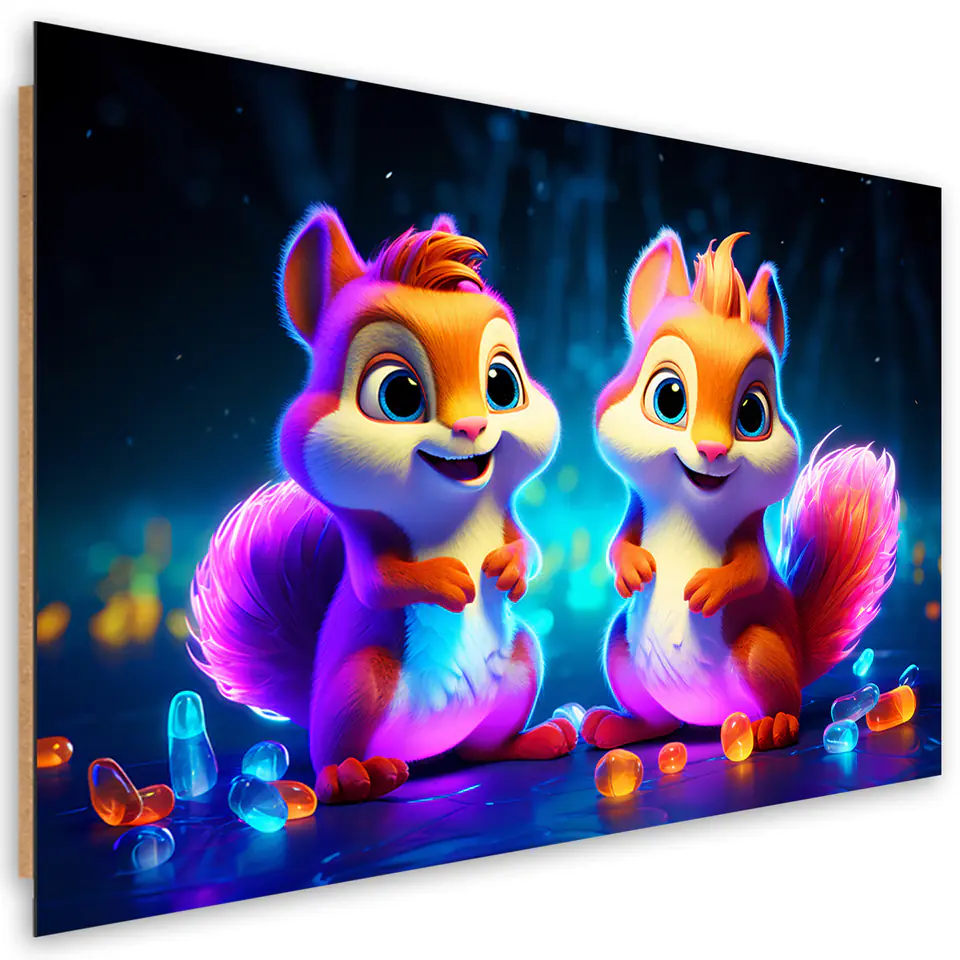 ⁨Obraz Deco Panel,  Neonowa wiewiórka z kreskówki (Rozmiar 60x40)⁩ w sklepie Wasserman.eu