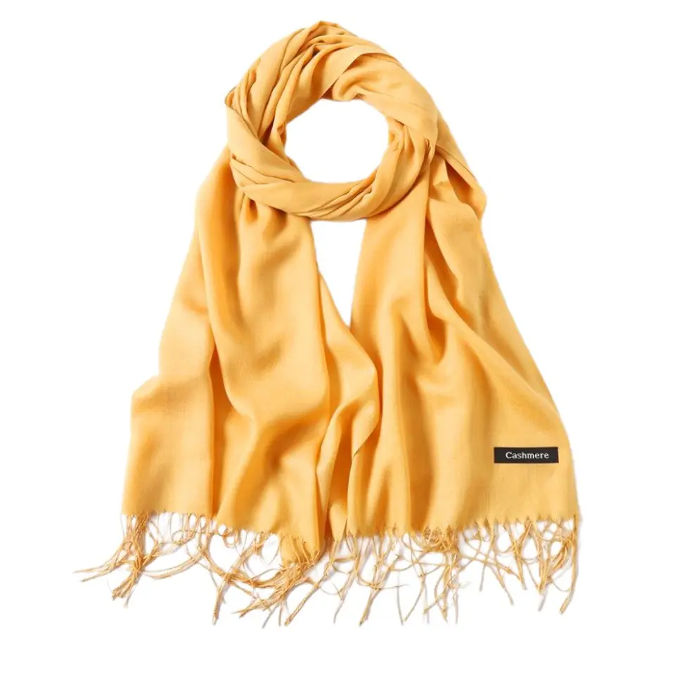 ⁨Fringed scarf, mustard scarf SZA40MUSZ⁩ at Wasserman.eu