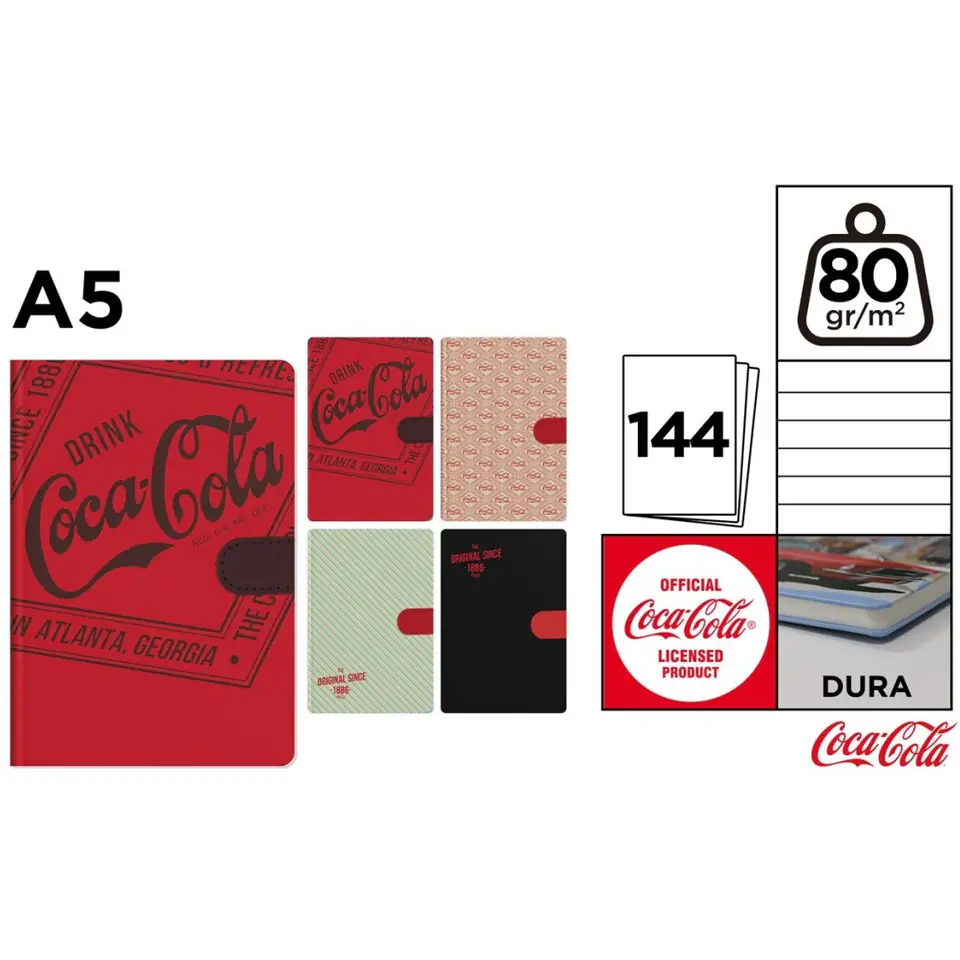 ⁨Notatnik A5 144k. linia logo COCA-COLA mix wzorów CC023 MP Poland⁩ w sklepie Wasserman.eu