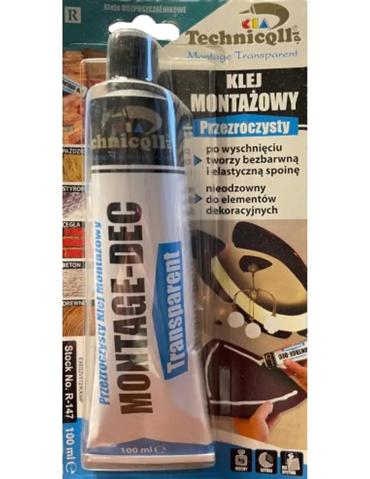 ⁨KLEJ MONTAŻOWY PRZEZROCZYSTY R-147 TECHNICQLL 100ML⁩ w sklepie Wasserman.eu