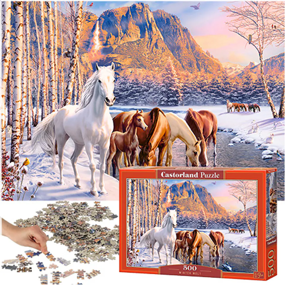 ⁨Puzzle układanka 500 elementów Konie zimowy krajobraz 9+ CASTORLAND⁩ w sklepie Wasserman.eu