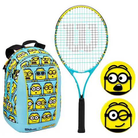 ⁨Rakieta do tenisa ziemnego Wilson Minions 2.0 Kit 25 z plecakiem 3 7/8 Jr (kolor Niebieski. Żółty)⁩ w sklepie Wasserman.eu