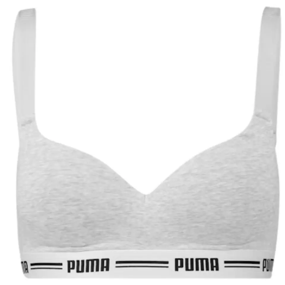 ⁨Stanik sportowy Puma Padded Top 1P Hang W 907863 (kolor Szary/Srebrny, rozmiar M)⁩ w sklepie Wasserman.eu