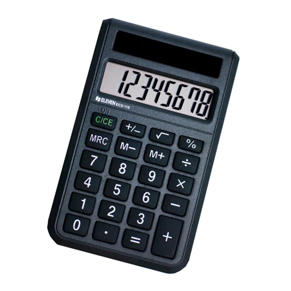 ⁨Eleven Kalkulator ECC110, czarna, biurkowy, 8 miejsc, zasilane energią słoneczną⁩ w sklepie Wasserman.eu