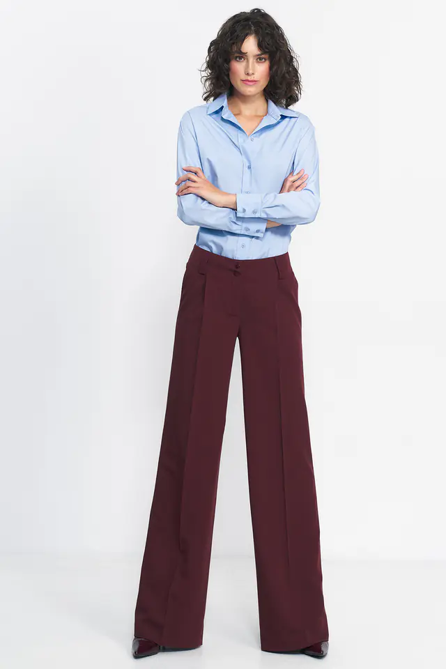 ⁨Bordowe spodnie typu wide leg - SD81 (kolor bordo, rozmiar 44)⁩ w sklepie Wasserman.eu