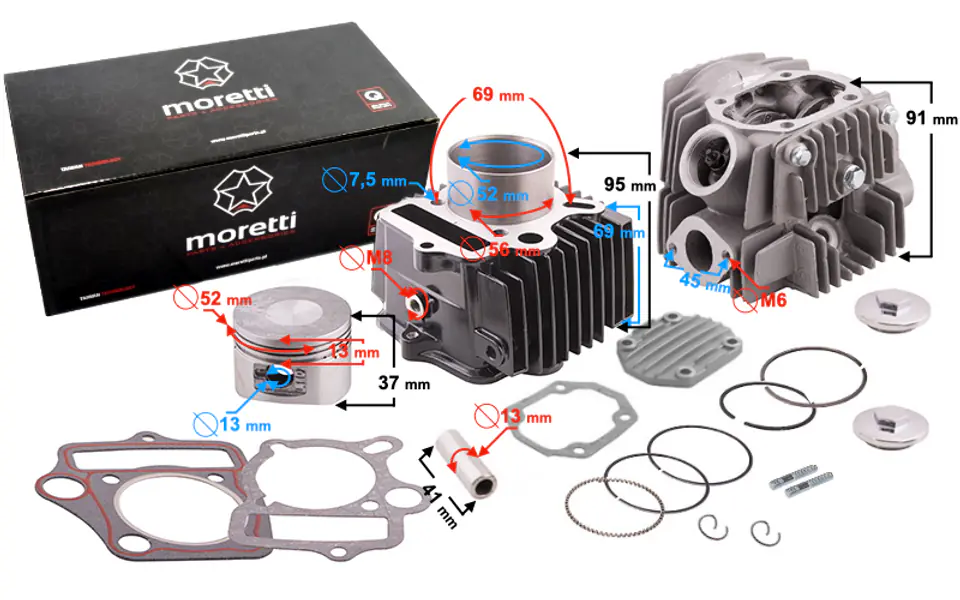 ⁨Cylinder i głowica Moretti do motoroweru 4T 110cc 152FMB⁩ w sklepie Wasserman.eu