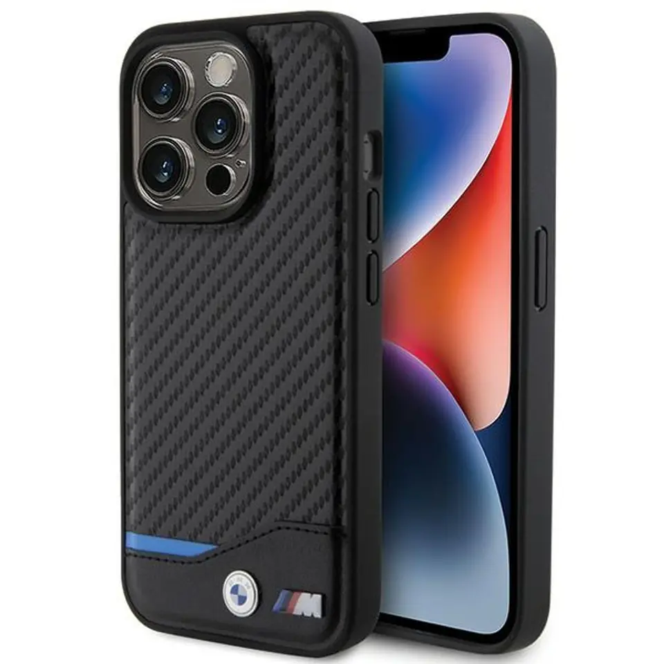 ⁨BMW BMHCP15L22NBCK iPhone 15 Pro 6.1" czarny/black Leather Carbon⁩ w sklepie Wasserman.eu