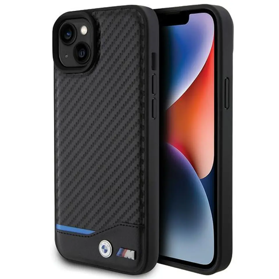 ⁨BMW BMHCP15M22NBCK iPhone 15 Plus / 14 Plus 6.7" czarny/black Leather Carbon⁩ w sklepie Wasserman.eu