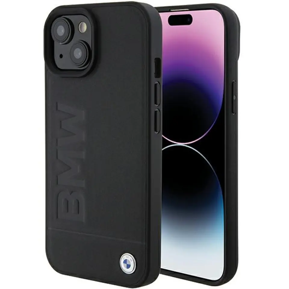 ⁨BMW BMHCP15MSLLBK iPhone 15 Plus 6.7" czarny/black Leather Hot Stamp⁩ w sklepie Wasserman.eu