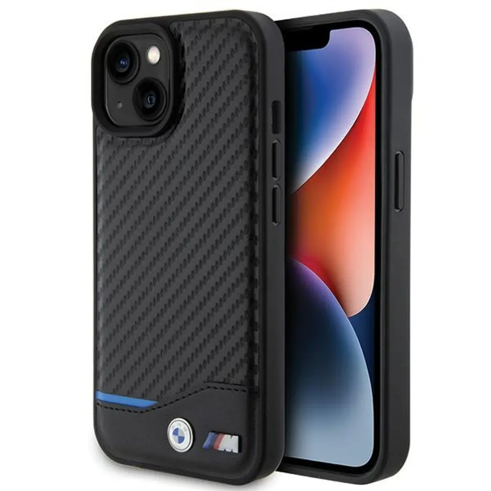 ⁨BMW BMHCP15S22NBCK iPhone 15 / 14 / 13 6.1" czarny/black Leather Carbon⁩ w sklepie Wasserman.eu