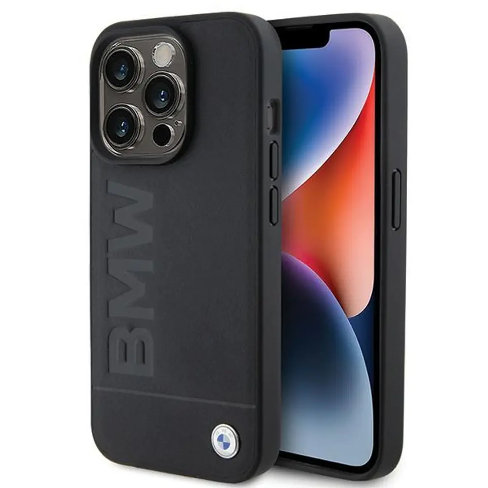 ⁨BMW BMHCP15XSLLBK iPhone 15 Pro Max 6.7"czarny/black Leather Hot Stamp⁩ w sklepie Wasserman.eu
