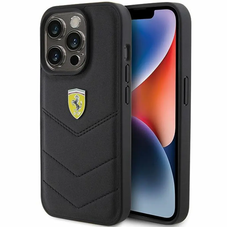 ⁨Ferrari FEHCP15LRDUK iPhone 15 Pro 6.1" czarny/black hardcase Quilted Metal Logo⁩ w sklepie Wasserman.eu