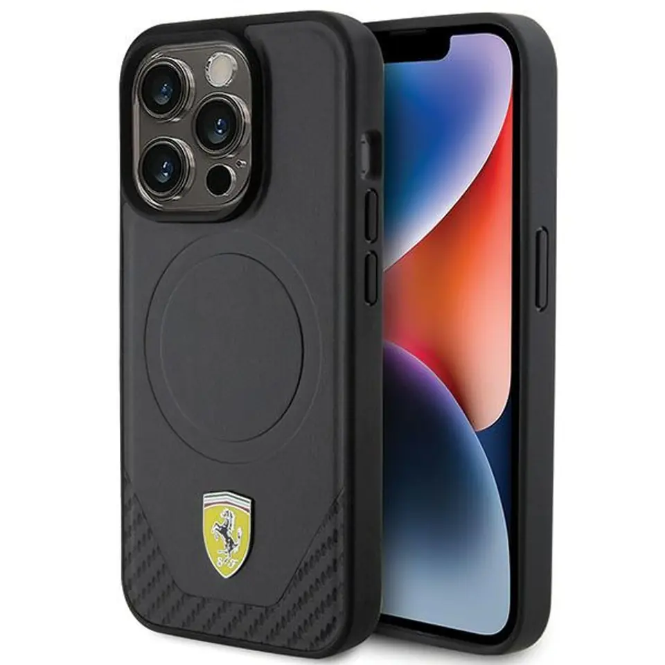 ⁨Ferrari FEHMP15LPTEK iPhone 15 Pro 6.1" czarny/black hardcase Carbon Metal Logo MagSafe⁩ w sklepie Wasserman.eu