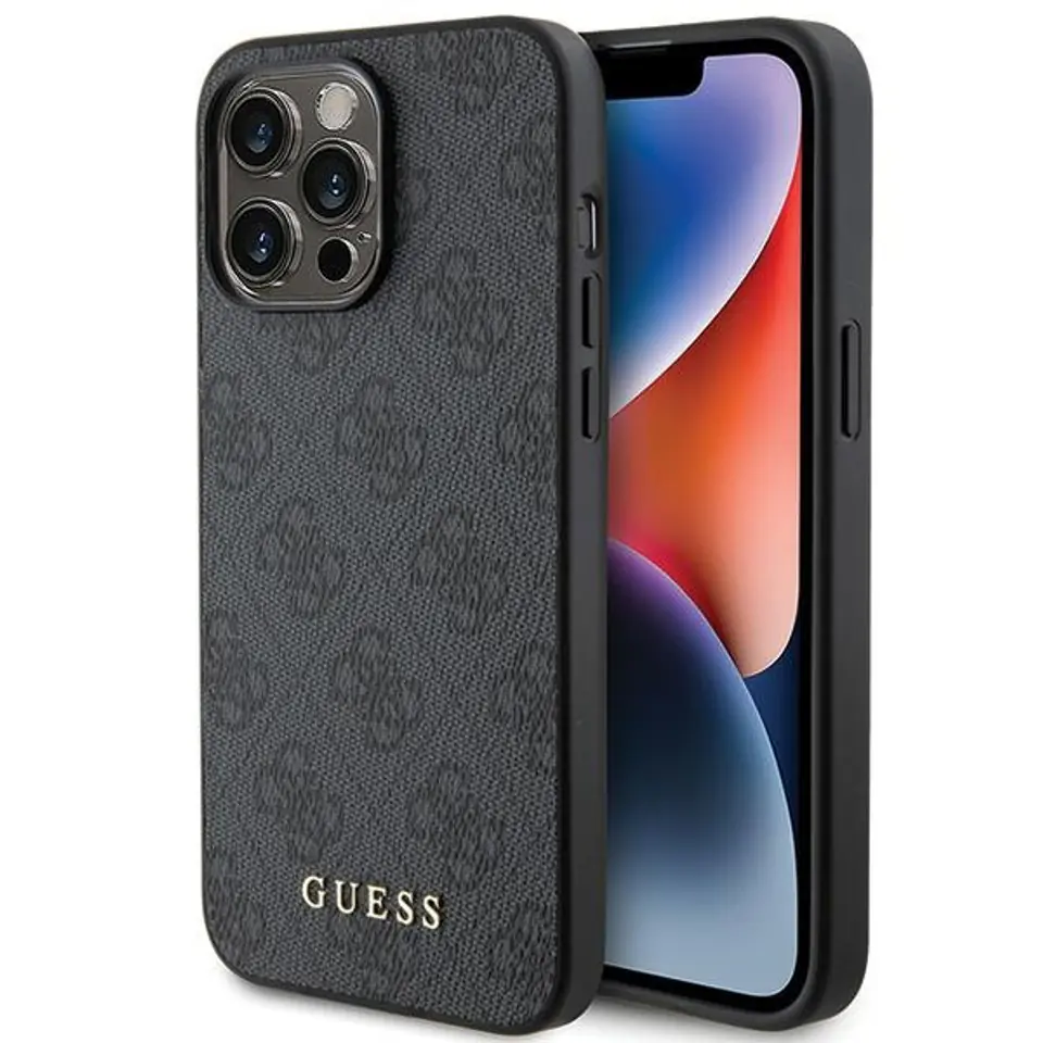 ⁨Guess GUHCP15LG4GFGR iPhone 15 Pro 6.1" szary/grey hard case 4G Metal Gold Logo⁩ w sklepie Wasserman.eu