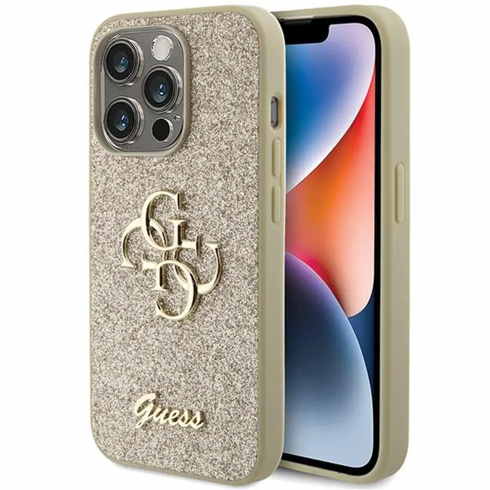 ⁨Guess GUHCP15LHG4SGD iPhone 15 Pro 6.1" złoty/gold hardcase Glitter Script Big 4G⁩ w sklepie Wasserman.eu