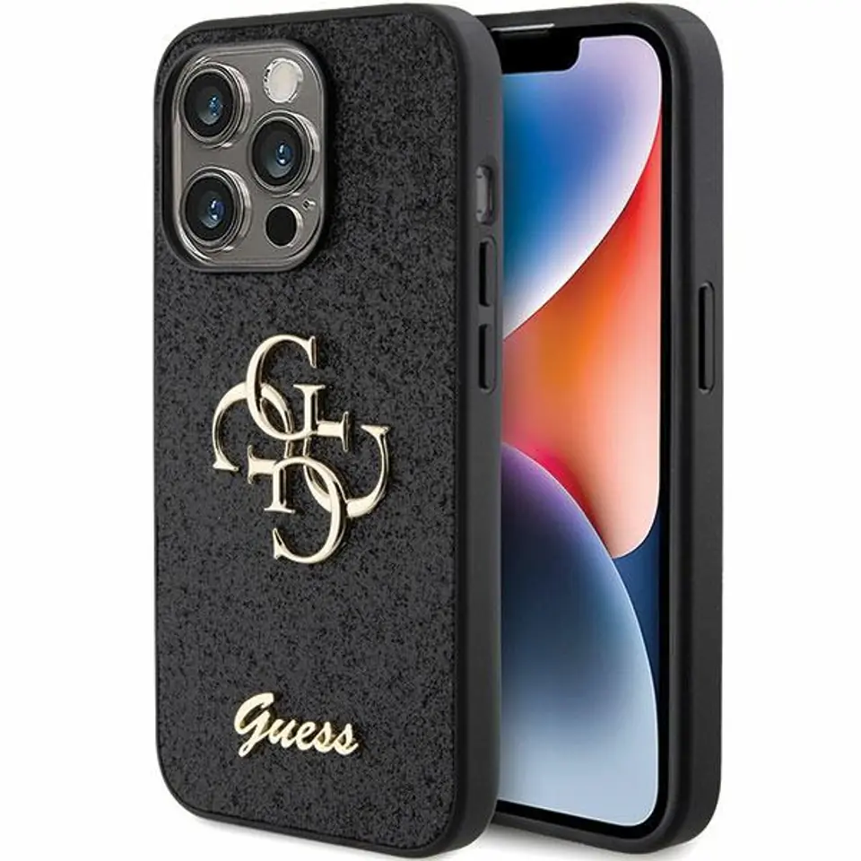 ⁨Guess GUHCP15LHG4SGK iPhone 15 Pro 6.1" czarny/black hardcase Glitter Script Big 4G⁩ w sklepie Wasserman.eu