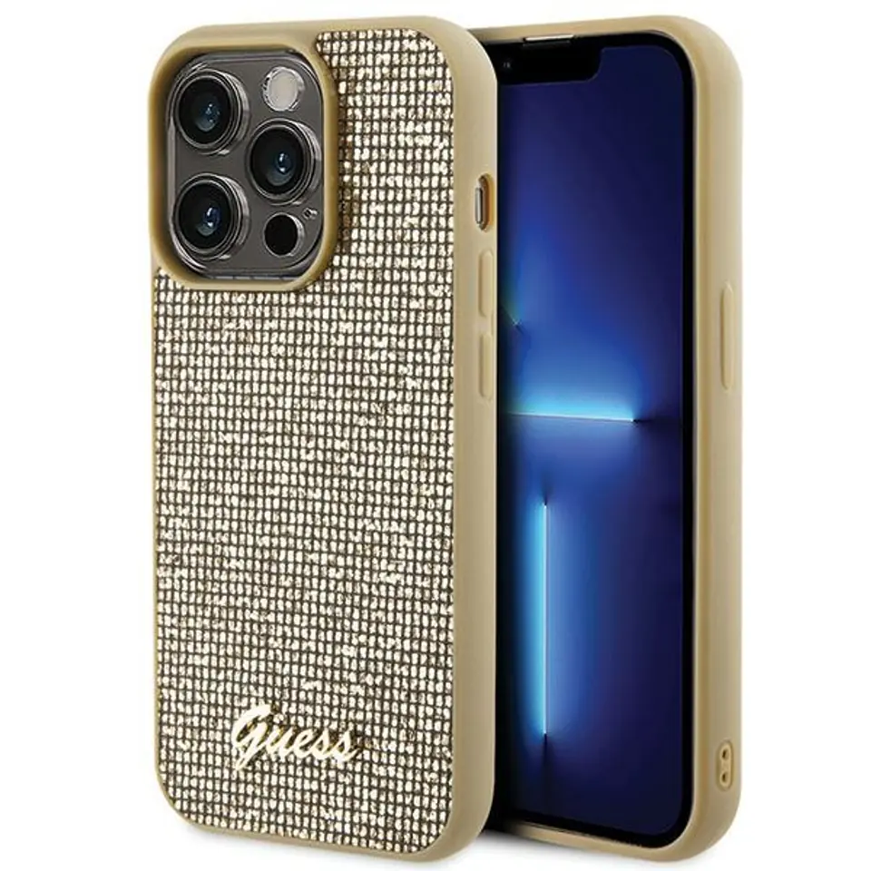 ⁨Guess GUHCP15LPMSDGSD iPhone 15 Pro 6.1" złoty/gold hardcase Disco Metal Script⁩ w sklepie Wasserman.eu