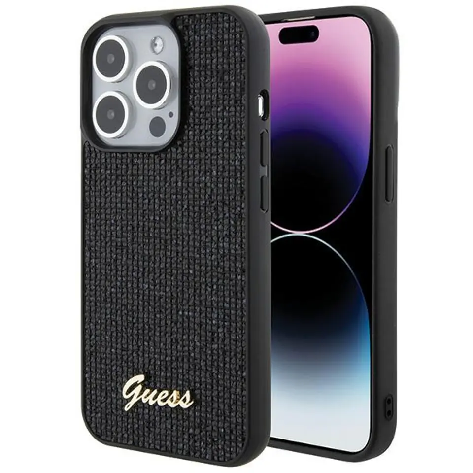 ⁨Guess GUHCP15LPMSDGSK iPhone 15 Pro 6.1" czarny/black hardcase Disco Metal Script⁩ w sklepie Wasserman.eu