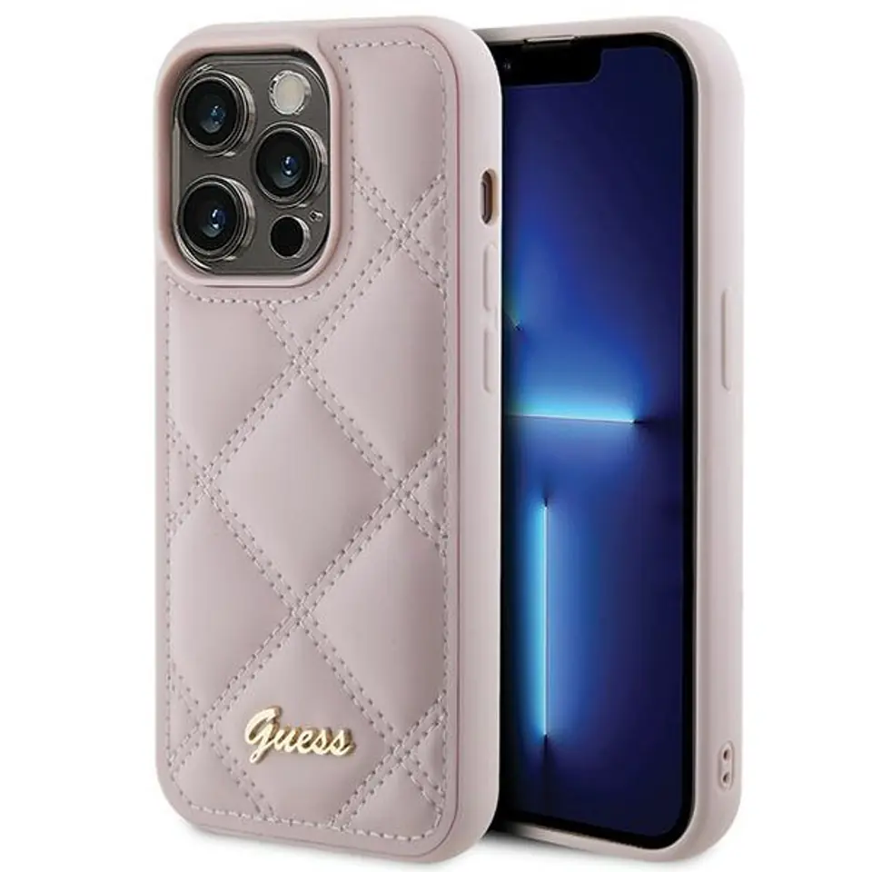 ⁨Guess GUHCP15XPSQSQSP iPhone 15 Pro Max 6.7" różowy/pink hardcase Quilted Metal Logo⁩ w sklepie Wasserman.eu