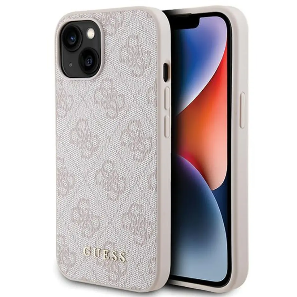 ⁨Guess GUHCP15SG4GFPI iPhone 15 6.1" różowy/pink hard case 4G Metal Gold Logo⁩ w sklepie Wasserman.eu