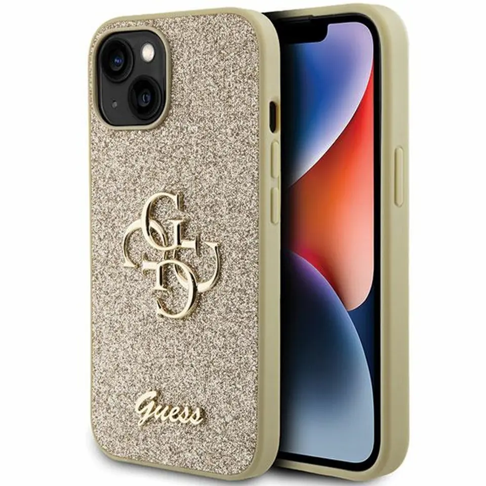 ⁨Guess GUHCP15SHG4SGD iPhone 15 6.1" złoty/gold hardcase Glitter Script Big 4G⁩ w sklepie Wasserman.eu