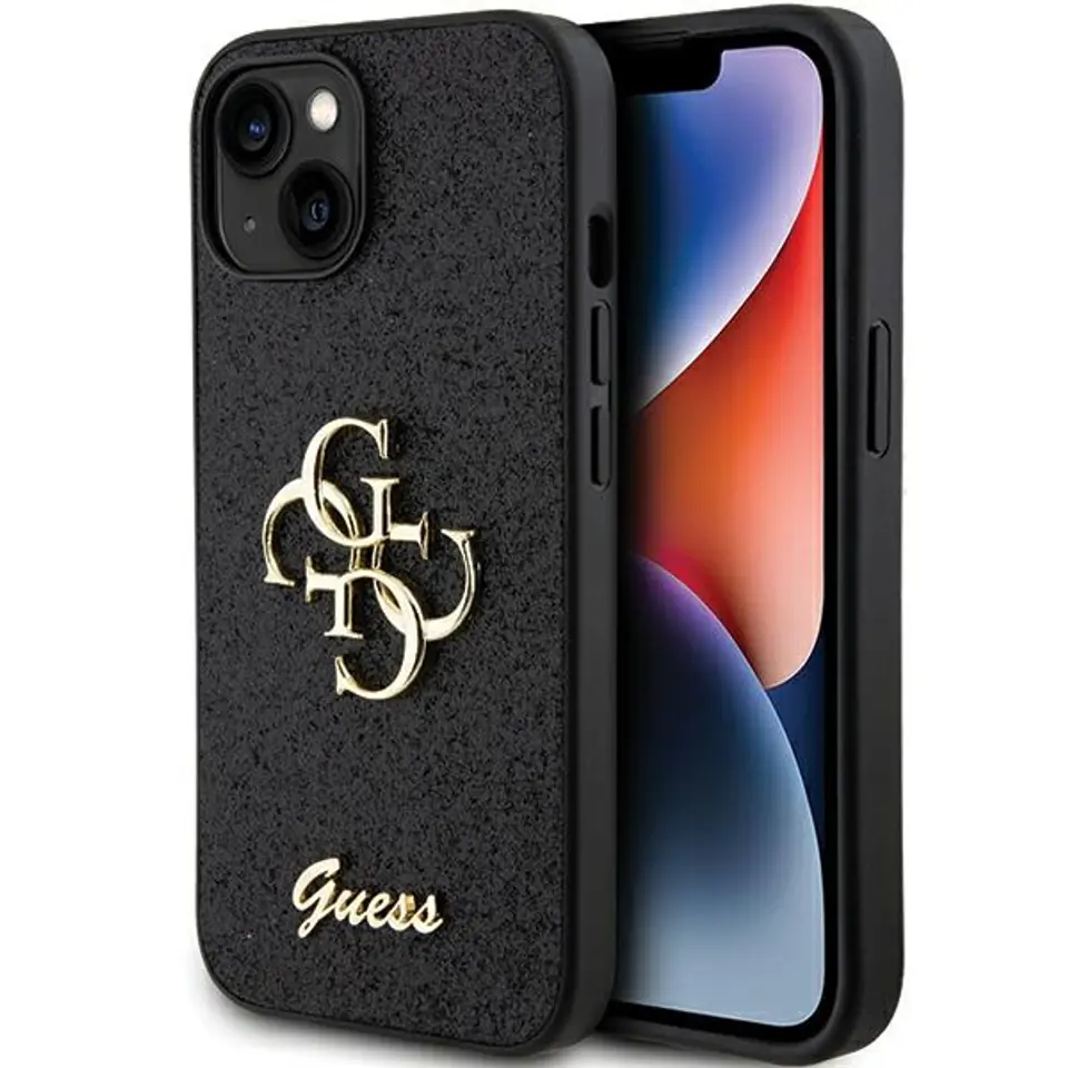 ⁨Guess GUHCP15SHG4SGK iPhone 15 / 14 / 13 6.1" czarny/black hardcase Glitter Script Big 4G⁩ w sklepie Wasserman.eu