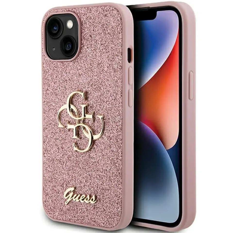 ⁨Guess GUHCP15SHG4SGP iPhone 15 6.1" różowy/pink hardcase Glitter Script Big 4G⁩ w sklepie Wasserman.eu