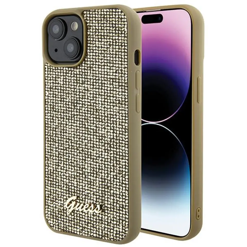 ⁨Guess GUHCP15SPMSDGSD iPhone 15 6.1" złoty/gold hardcase Disco Metal Script⁩ w sklepie Wasserman.eu