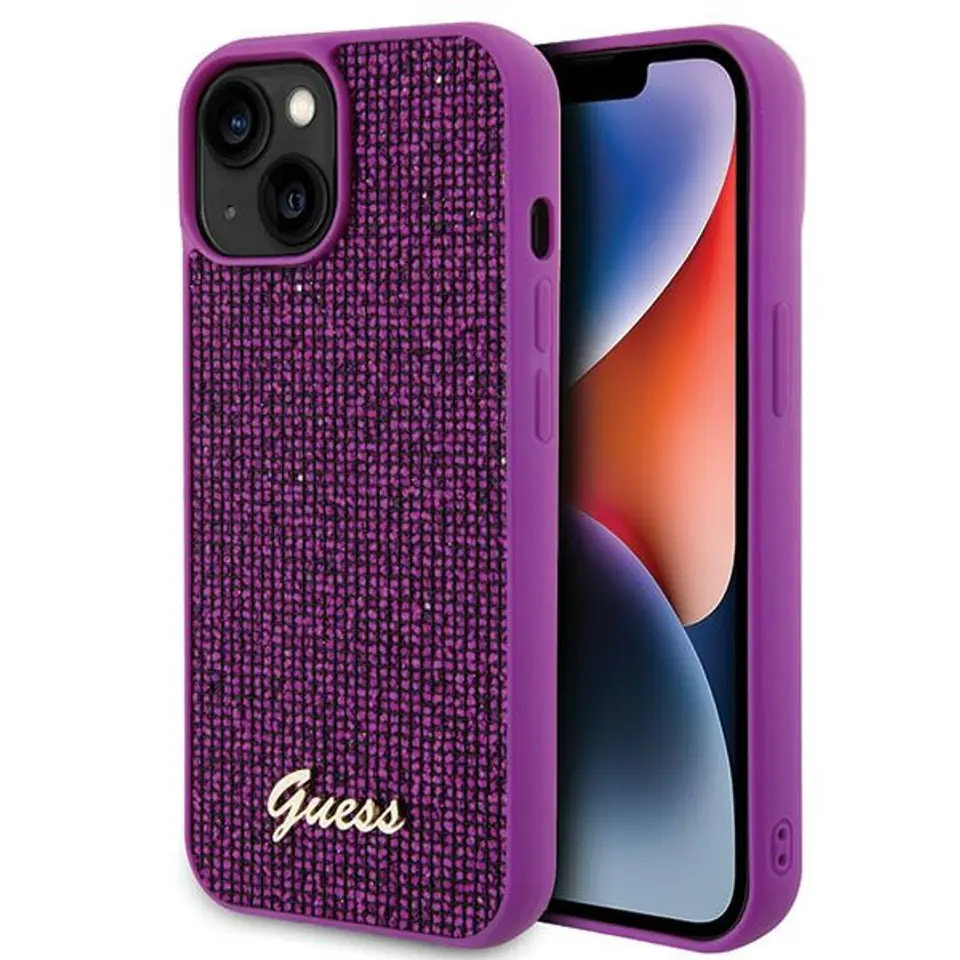 ⁨Guess GUHCP15SPMSDGSF iPhone 15 6.1" fuksja/fuschia hardcase Disco Metal Script⁩ w sklepie Wasserman.eu