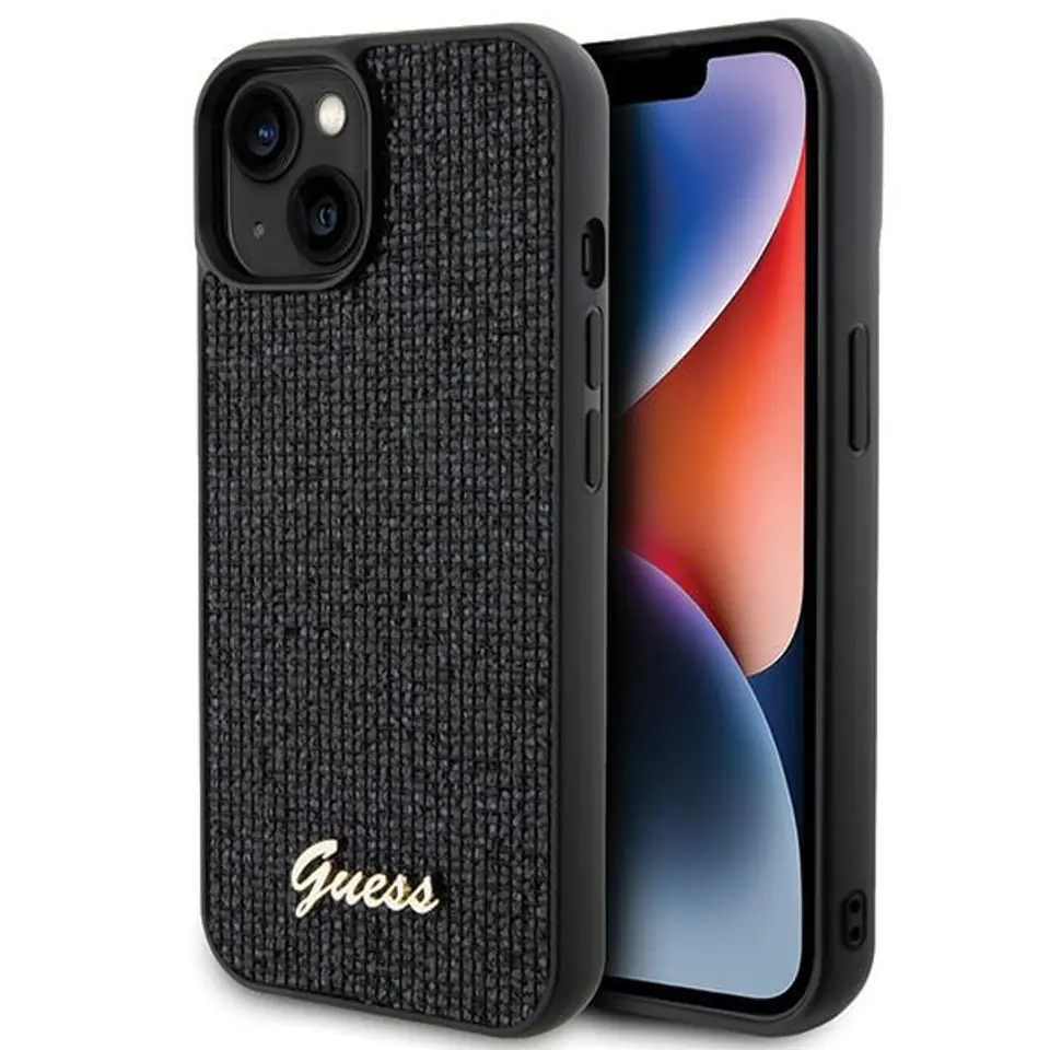 ⁨Guess GUHCP15SPMSDGSK iPhone 15 / 14 / 13 6.1" czarny/black hardcase Disco Metal Script⁩ w sklepie Wasserman.eu