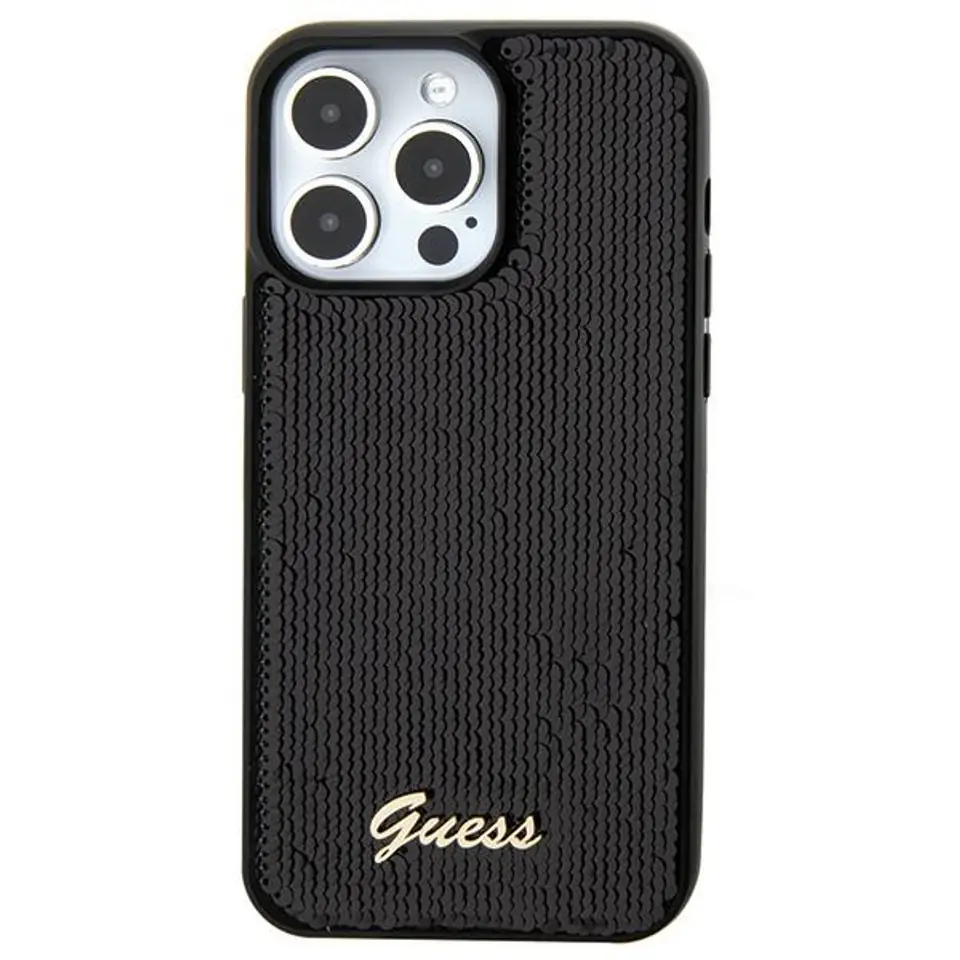 ⁨Guess GUHCP15SPSFDGSK iPhone 15 6.1" czarny/black hardcase Sequin Script Metal⁩ w sklepie Wasserman.eu