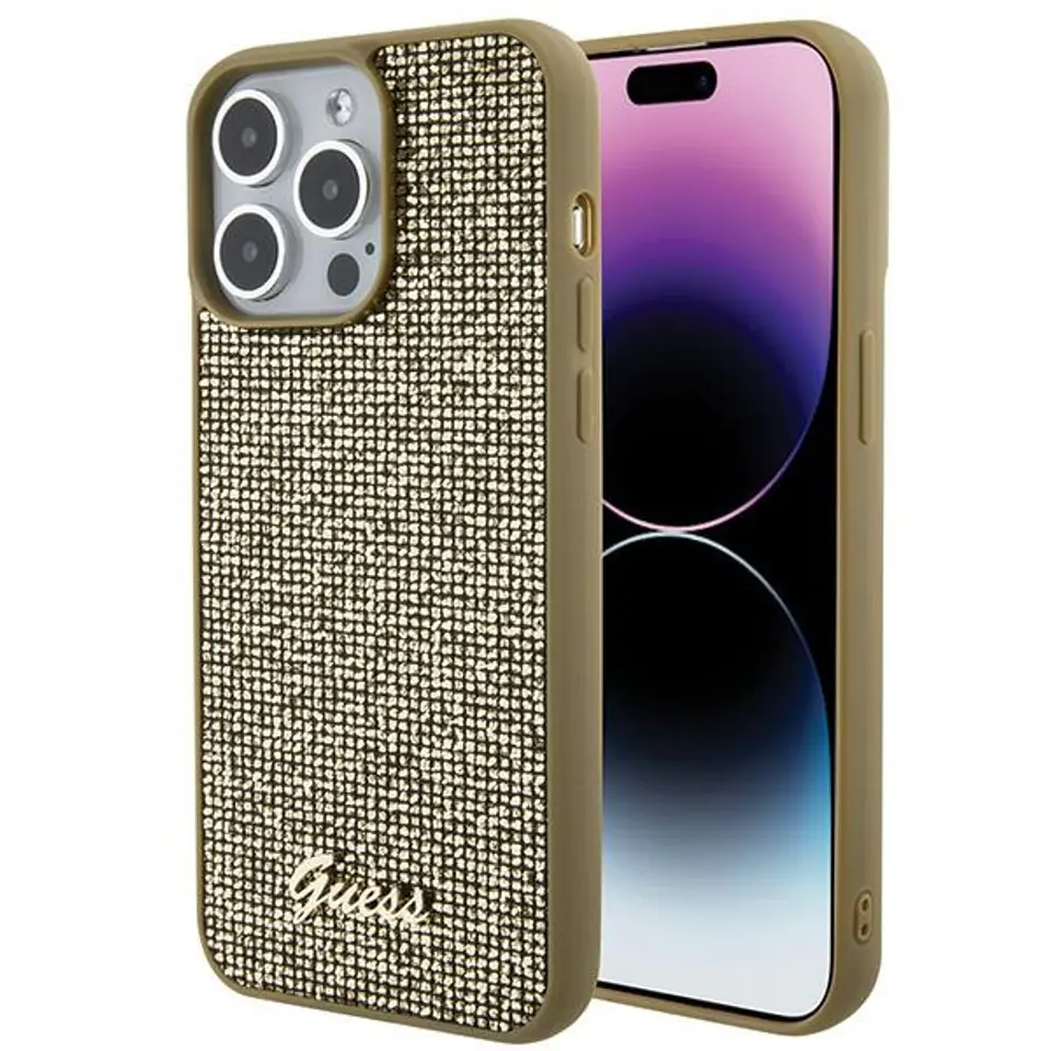 ⁨Guess GUHCP15XPMSDGSD iPhone 15 Pro Max 6.7" złoty/gold hardcase Disco Metal Script⁩ w sklepie Wasserman.eu