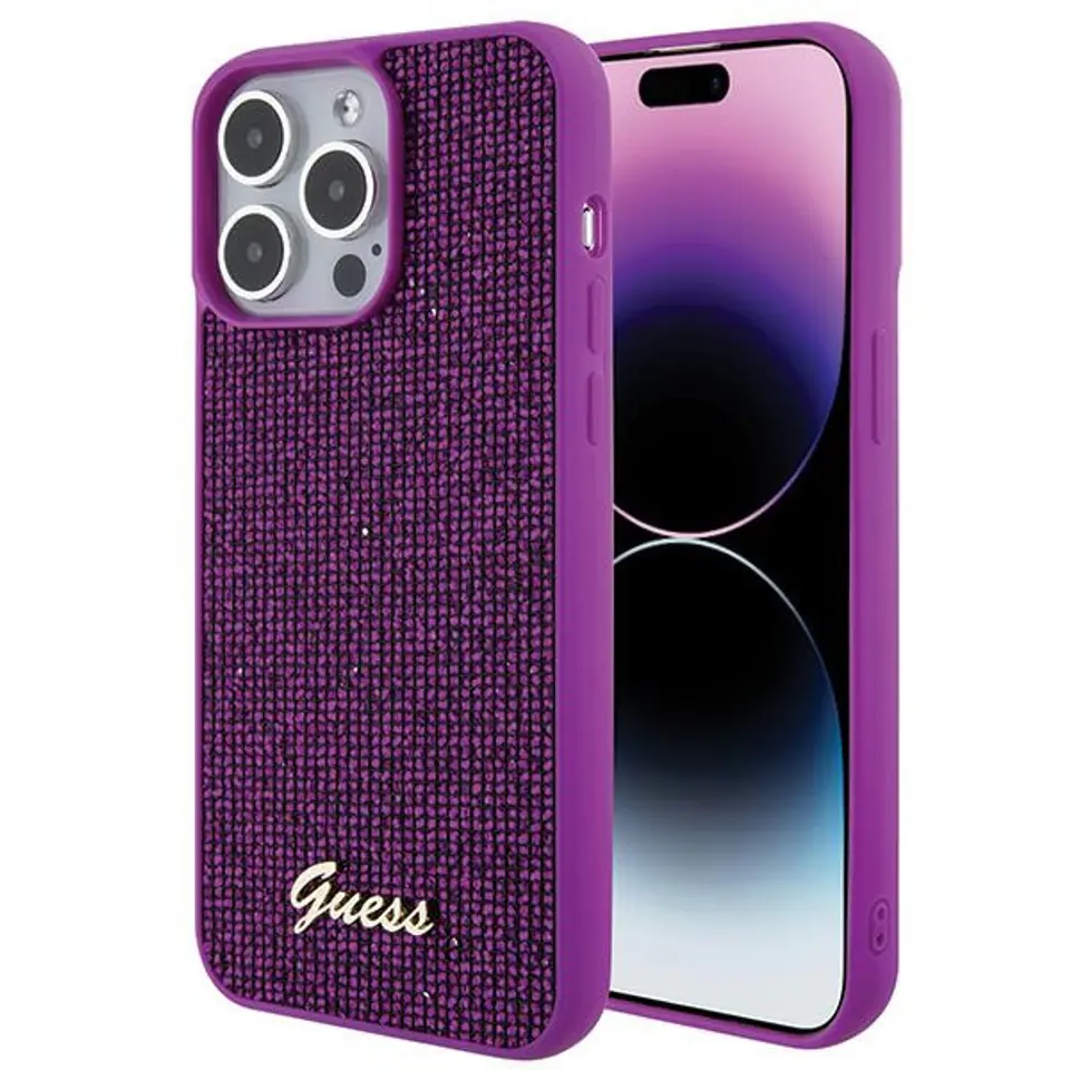 ⁨Guess GUHCP15XPMSDGSF iPhone 15 Pro Max 6.7" fuksja/fuschia hardcase Disco Metal Script⁩ w sklepie Wasserman.eu