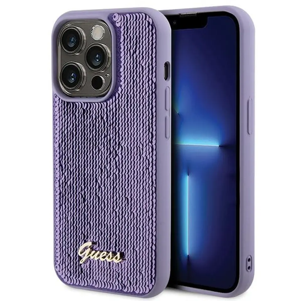 ⁨Guess GUHCP15XPSFDGSU iPhone 15 Pro Max 6.7" fioletowy/purple hardcase Sequin Script Metal⁩ w sklepie Wasserman.eu